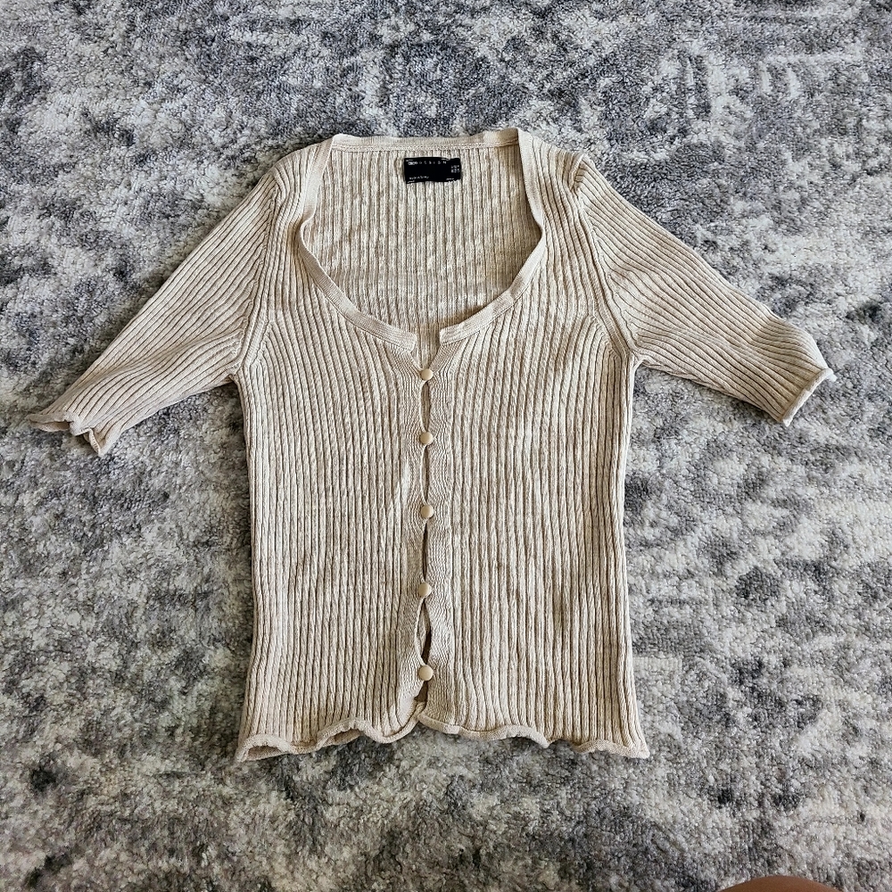 Short Sleeve Ribbed Button Down Shirt